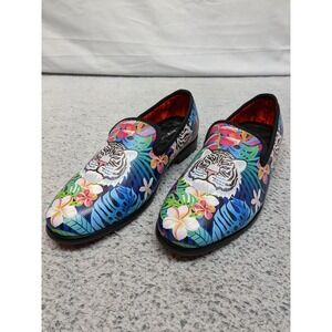 Erphfre Paul Men's Size 9 White Tiger Floral Loafers Party Wedding Shoes‎ NWOB